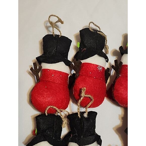 Set of 6 Red Buffalo Check Felt Snowman Ornaments with Top Hats 5.5" - Picture 7 of 10